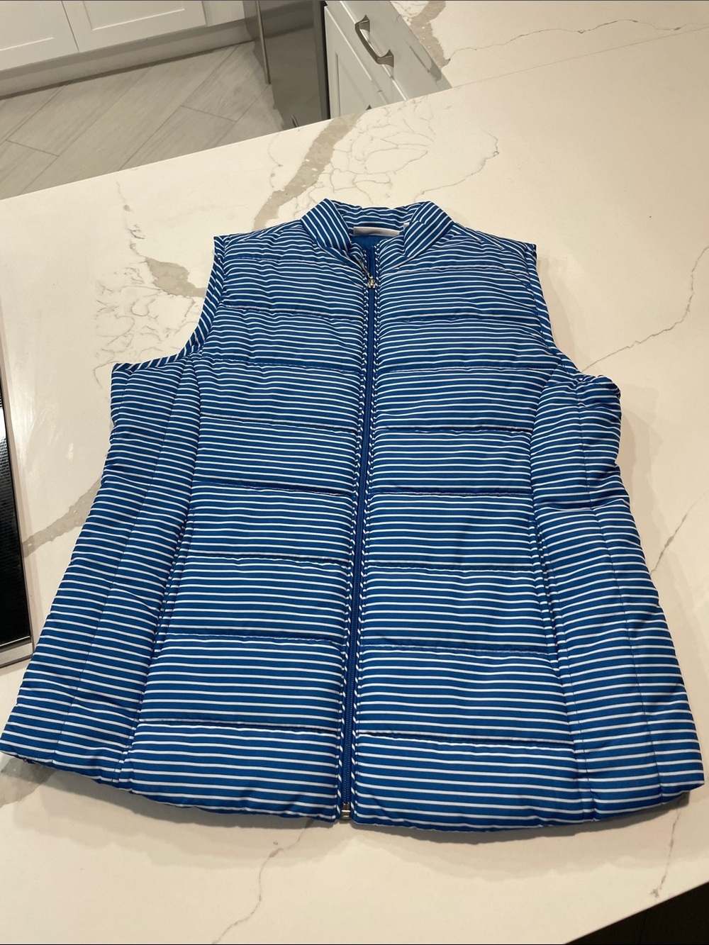 Striped Blue Quilted Puffer Vest - Women's